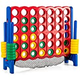 COSTWAY Giant 4 to Score Game Set, Jumbo Game Set with 42 Chess Pieces, Quick-Release Levers & Mesh Pocket, 4-in-a-Row Backyard Game for Kids & Adults, Ideal for Indoors & Outdoors