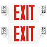 Hykolity Red Exit Sign, 120-277V Double Face LED Combo Emergency Light with Adjustable Two Head and Backup Battery, 2 Pack