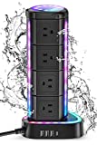 RGB Power Strip Tower with USB C PD 20W, Waterproof Surge Protector with 12 Outlets and 3 USB Ports, 2000J 1875W 6ft Extension Cord, Charging Station for Gaming Party Home Office