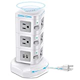 Power Strip Surge Protector , ODOM Power Strips Tower with Fast Wireless Charger, 4 USB Ports + 10 Outlets + 6 ft Extension Cord, Outlet Strip Universal Socket for Home Office Dorm Room