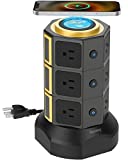 Power Strip Tower, SUPERDANNY Surge Protector Tower with 15W Magnetic Wireless Charger, 1050J, 13A Charging Station with 12 AC Outlets & 6 USB Ports, 6.5ft Extension Cord for Home Office, Gold