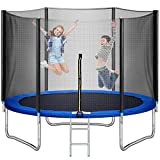 Trampoline 10FT for Kids Adults Outdoor with Ladder, LOKDOF Recreational Trampoline with Safety Enclosure Net【ASTM Approved】 Exercise Trampoline for Family Happy Time