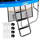 Zoomster Trampoline Ladder with 3 Wide Skid-Proof Steps Universal Trampoline Ladder with Shoe Storage Bag and Corkscrew Shape Steel Stakes Anchor