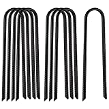 VASGOR 12” x 2” Trampolines Wind Stakes (8 pcs) Black Powder Coated Rebar Steel - Heavy Duty U Shape Ground Anchors for Camping Tent - Garden Staples – Trampoline Pins - Sharp End