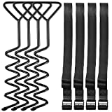 CRIZTA Set of 4 Trampoline Stakes Heavy Duty Tie Downs - Corkscrew Shape Steel Stake High Wind Anchor Kit for Trampolines - Spiral Ground Anchors Trampoline Parts – Securing for Camping Tents (Black)