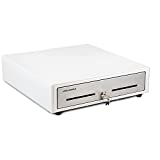 Cash Register Drawer for Point of Sale (POS) System - White and Stainless Steel Front - Fully Removable 2 Tier Cash Tray, 5 Bill/8 Coin, 24V, RJ11/RJ12 Key-Lock - Square Cash Drawer Under Counter