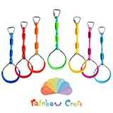 Rainbow Craft 7-Pack Colorful Ninja Rings - Gymnastic Rings, Swing Bar Rings, Monkey Rings for Backyard Ninja Warrior Obstacle Slackline Kits