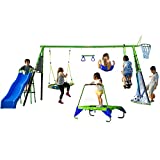 FITNESS REALITY KIDS 8 Station Sports Series Green Metal Swing Set with Basketball and Soccer (8477)