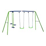Outsunny Metal Swing Set with Glider, Two Swing Seats and Adjustable Height, Outdoor Sturdy A-Frame Suitable for Playground, Backyard, Green