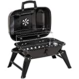Outsunny 14'' Iron Tabletop Charcoal Grill with Portable Anti-Scalding Handle Design, Folding Legs for Outdoor BBQ for Poolside, Backyard, Garden