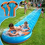 Spring Water Slip Lawn Water Slide, 31ft Racing Slip with 2 Bodyboards, Water Slide for Kids and Adults Backyard with Water Sprayer in Both Side