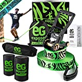 EG Exposed Gear Slackline Kit with Tree Protectors, High Grade Ratchet + Cover, Set Up Instruction Booklet and Carry Bag | Classic 60 ft Slack Line Set | Perfect Slackline for Kids and Adults