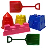 Back Bay Play 6 Piece Sand Castle Molds Beach Toys kit - Snow & Sand Toys Sets for Kids Outdoor Sandbox Toys for Toddlers 1 Year and Up Made in USA (Multicolor / 2 Shovels)
