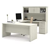 Bestar Logan U or L-Shaped Executive Office Desk with Pedestal and Hutch, 66W, White Chocolate