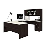 Bestar Ridgeley U-Shaped Executive Desk with Pedestal and Hutch, 65W, White Chocolate