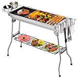 Portable Charcoal Grill, Aiglam Barbecue Grill Foldable Charcoal BBQ Grill Set Stainless Steel, Smoker Grill for Outdoor Cooking Camping Picnic Outdoor Garden Charcoal BBQ Grill Party