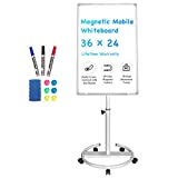 Mobile Whiteboard – 36 x 24 inches Portable Magnetic Dry Erase Board Stand Easel White Board Dry Erase Easel Standing Board w/ Flipchart Hooks