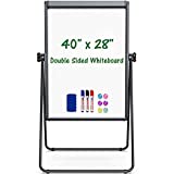 Stand White Board Magnetic 40 x 28 inches Dry Erase Board Double Sided Adjustable Flip Chart Easel Portable Whiteboard with Flipchart Hook for Tabletop Presentation Discusssion Meeting Teaching, Black
