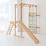 EZPlay Koala Indoor Jungle Gym – Playground Sturdy Ash Wood Includes Indoor Jungle Gym Indoor PlaySet with Monkey Bars and a Rope Wall Net – Indoor Gym for Kids – Ring Set Play Structure - Ages 4-11