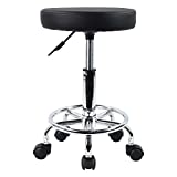 KKTONER PU Leather Round Rolling Stool with Foot Rest Swivel Height Adjustment Spa Drafting Salon Tattoo Work Office Massage Stools Task Chair Small (Black)