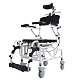 Tilt Shower Commode Chair Personal Mobility Assist Toilet Commode Wheelchair Transport Rolling Chair Waterproof with Padded Flip-up Arm and Foot Rests Adjustable Headrest (with Headrest)
