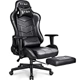 N-GEN Gaming Chair Computer Ergonomic Office Adjustable Lumbar Support Racing Style High Back Desk Headrest Swivel Executive E-Sports Video Game PC Leather Height Reclining with Footrest (2. Black)