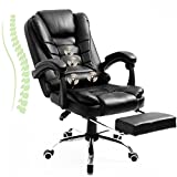 TALEWEO Massage Office Chair with Footrest, Reclining Office Chair with Lumbar Support, Ergonomic Computer Chair with Massage, High-Back Massaging Office Chair, Height and Armrest Adjustable, Black