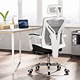 Hbada Ergonomic Office Chair High Back Desk Chair Recliner Chair with Lumbar Support Height Adjustable Seat, Headrest- Breathable Mesh Back Soft Foam Seat Cushion with Footrest, White