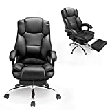 Executive Office Chair Task Chair, High Back Adjustable Reclining PU Leather Office Computer Swivel Desk Chair, Ergonomic Chair with Lumbar and Footrest Support(Black)