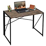 Coavas Folding Desk No Assembly Required, 39.4 inch Writing Computer Desk Space Saving Foldable Table Simple Home Office Desk,Brown