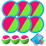Toss and Catch Ball Set, Catch Game Toys for Kids, Beach Toys Paddle Ball Game Set with 6 Paddles and 3 Balls, Perfect Outdoor Games Sets Playground Sets for Backyards for Kids/Adults/Family