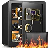 2.2 Cub Safe Box Fireproof Waterproof, Security Home Safe with Fireproof Document Bag, Digital Keypad LCD Display Inner Cabinet Box, Large Fireproof Safe for Money Jewelry Document Valuables