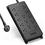 4000J Power Strip Surge Protector, ETL Listed, TROND 13 Widely-Spaced Outlets Expansion with 4 USB Ports, Low-Profile Flat Plug, Wall Mountable, 5ft Extension Cord, 14AWG Heavy Duty, Black