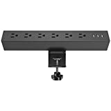CCCEI Metal 6 Outlet Desk Clamp Power Strip, 380J Surge Protector Large Desktop Mount Outlet with 3 USB Ports, Fit 1.8 inch Tabletop Edge Thick. 6FT Power Cord. (Black)
