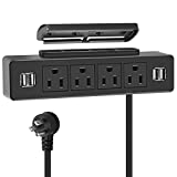 Under Desk Power Strip, Adhesive Wall Mount Power Strip with USB, Black Desktop Power Outlets, Removable Mount Multi-Outlets with 4 USB Ports, Power Socket Connect 4 Plugs for Home Office Reading