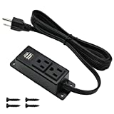Power Strip with USB Ports, Wall Mounted Power Strip Flat Plug, 2AC Outlet 2 USB, 6.56 Feet Extension Cord for Desktop Desk Conference Table Cabinet Workbench
