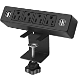 Desk Edge Power Strip with 4 USB Port Removable Clamp Power Outlet Socket with USB 6.5 ft Extension Cord Connect 4 Plugs for Home Office Reading