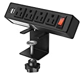 Desk Edge Power Strip with USB Port Removable Clamp Power Outlet Socket with Switch 6.5 ft Extension Cord Connect 4 Plugs for Home Office Reading