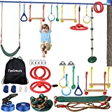Ninja Warrior Obstacle Course for Kids, 50FT 400lb Ninja Slackline with 11 Obstacles, Ninja Course Backyard Outside Training Play Equipment with Climbing Ring Swing Wheel