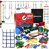 Ninja Obstacle Course Deluxe - 2X65 FT Ninja Kit with Most Complete Accessories for Kids, 2 Slacklines, Trapeze Swing, Ladder, Ninja Wheel…