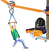 hooroor Ninja Slackline Pulley with 52FT Zipline, Monkey Bar, Most Accessory for Warrior Obstacle Course for Kids&Adults Backyard, Outdoor Playset Jungle Gym