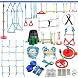 Dripex Ninja Warrior Obstacle Course for Kids - 2X60FT Ninja Lines with Most Complete Accessories for Kids, Climbing Rope Swing, Trapeze Swing, Ninja Wheel, Webbing Ladder Plus 1.2M Arm Trainer