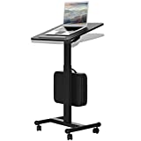 Mobile Standing Desk Height Adjustable Sit-Stand Table Pneumatic Laptop Desk Rolling Computer Cart with Gas Spring Riser Movable Workstation Mobile Podium Portable Lectern for Home Office School