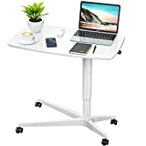 Mobile Standing Desk Height Adjustable Pneumatic Rolling Sit Stand Desk Small Laptop Desk Cart Riser Mobile Podium for Home Office & School