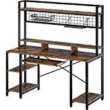 Rolanstar Computer Desk with Hutch and Keyboard Tray, 55' Office Desk with Storage Shelves, Studying Writing Desk Workstation for Home Office, Rustic Brown