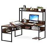 Tribesigns L Shaped Desk with Hutch and Storage Shelves, 65 inch L-Shaped Corner Computer Desk with Tiltable Tabletop, Large Drawing Table Workstation with CPU Stand for Home Office (Rustic Brown)