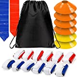 WYZworks 12 Player 3 Flag Football Kit Set - 12 Belts with 36 Flags [ 18 RED & 18 BLUE Flags ] BONUS 6 Cones + Travel Bag