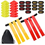 Flag Football Set, 14 Player Flag Football Belts and Flags Set, Includes 14 Belts, 48 Flags(6 Replacement Flags), 12 Cones and 1 Carrying Bag, Easy Tear Away Belt for Kids or Adults