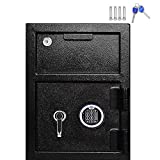 Depository Safe with Drop Slot, INTERGREAT Drop Safe Box with Digital Combination Lock, 2 Keys,Front Load Deposit Drop Vault for Business, Money, Cash, Mail, Exterior Wall, (Black, Steel)