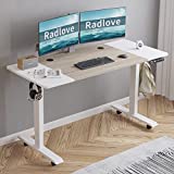Electric Height Adjustable Standing Desk, Radlove 55 x 24 Inches Stand Up Desk Workstation, Splice Board Home Office Computer Standing Table Ergonomic Desk (White Frame + 55' White+Maple Top)